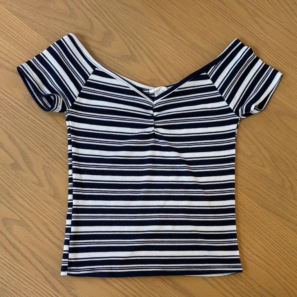 Girls navy and white striped top
